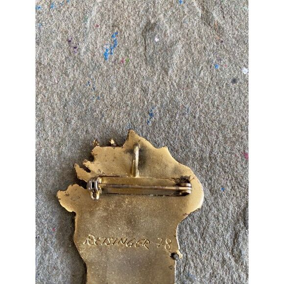 1978 REISINGER Judaica Gold Tone Modernist BURNING BUSH Brooch Pin Retsinger - Picture 9 of 11